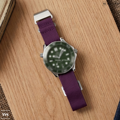 Purple Basic Nylon Watch Strap on Omega Seamaster Diver 300m Co-Axial Master Chronometer 42mm Mens Watch Green O21032422010001