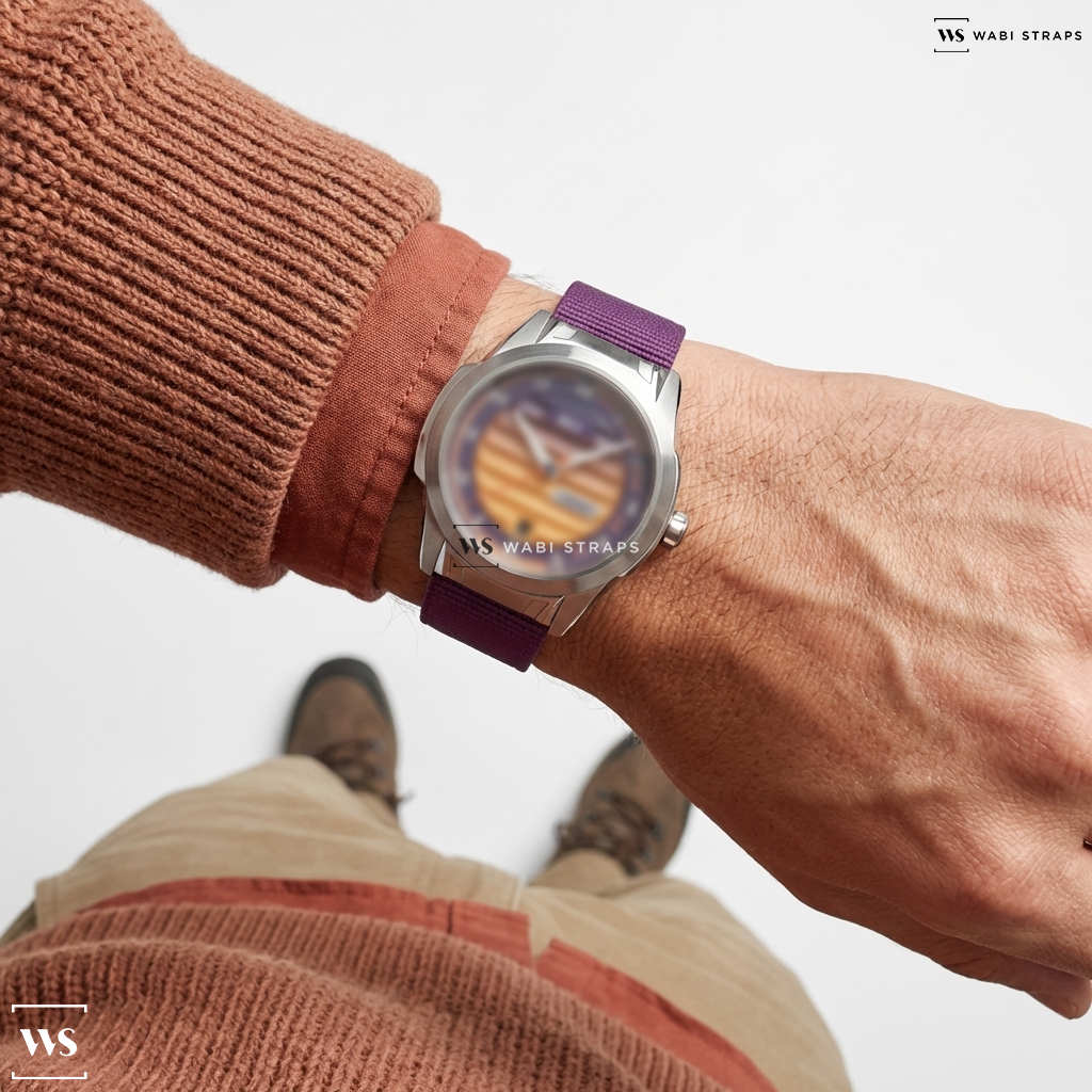 Purple Basic Nylon Watch Strap on REC Watches Turbo PurpleNeon