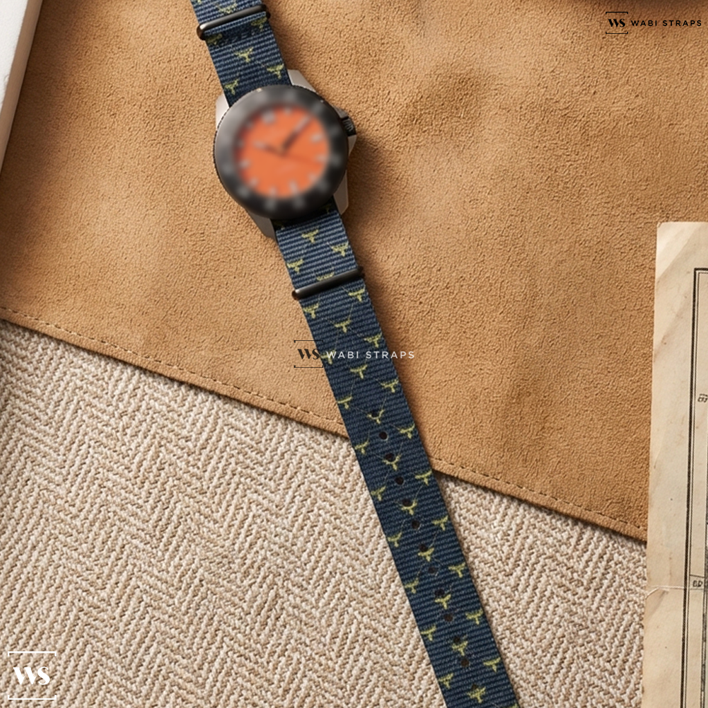Gold/Grey Graphic Print Nylon Watch Strap on Vero Open Water