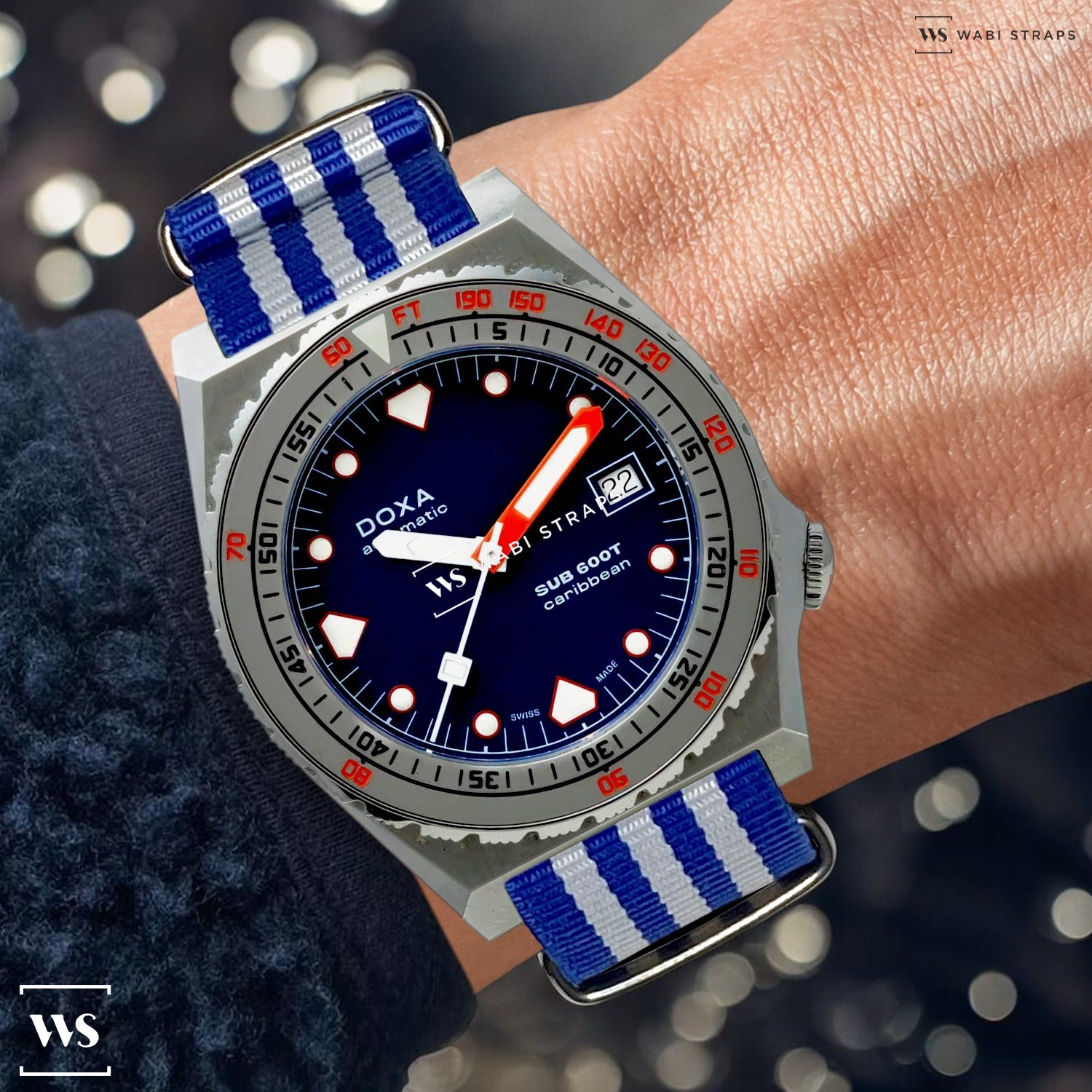 Blue & White Striped Racing British Military Watch Strap - wabistraps