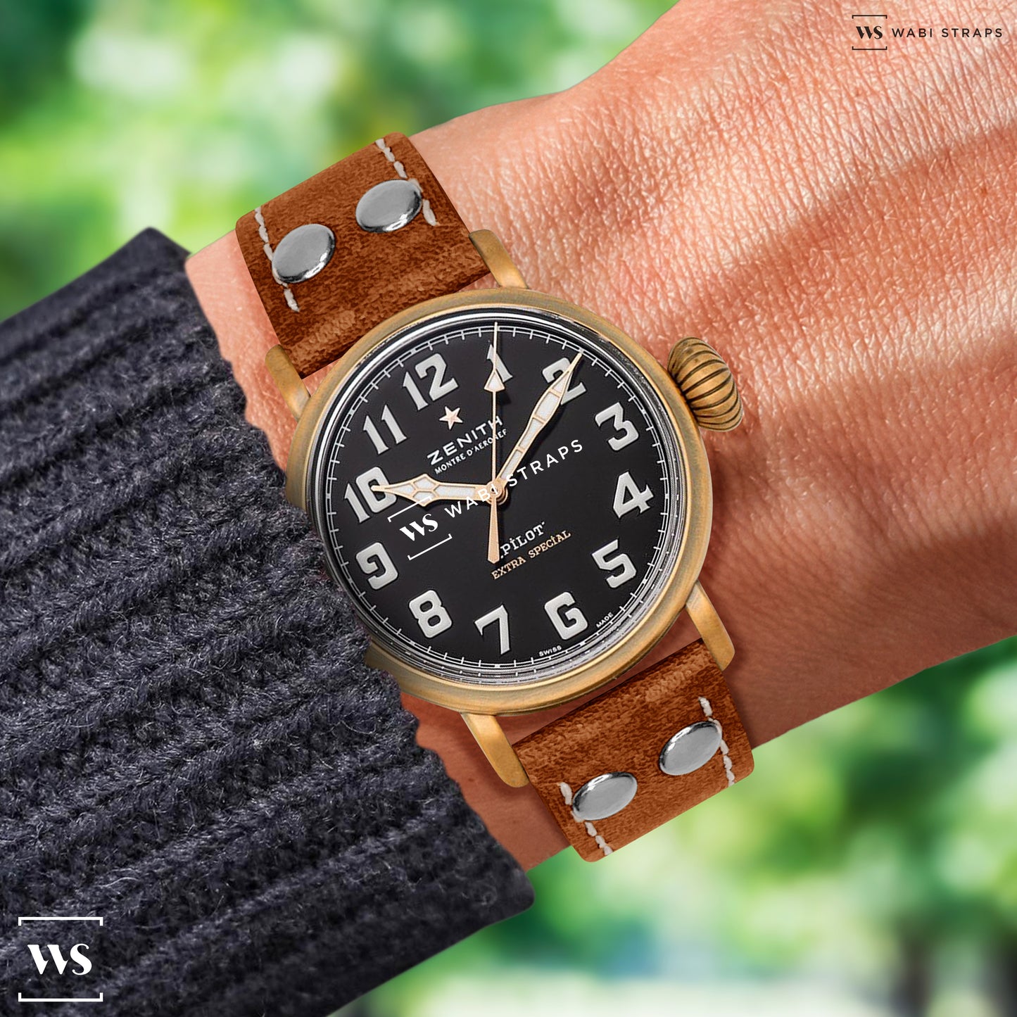 Tan Aviator Crazy Horse Riveted Leather Strap