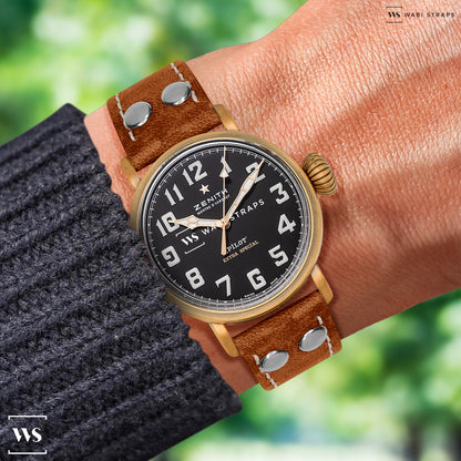 Tan Aviator Crazy Horse Riveted Leather Strap