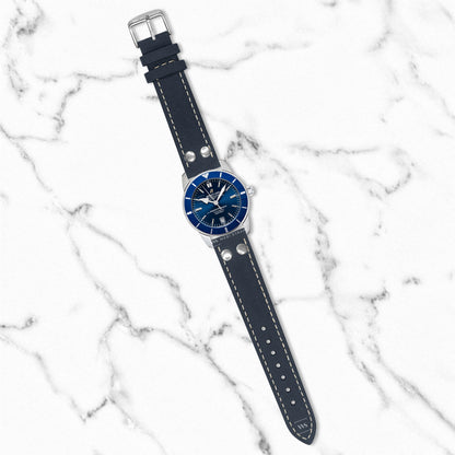 Blue Aviator Crazy Horse Riveted Leather Strap