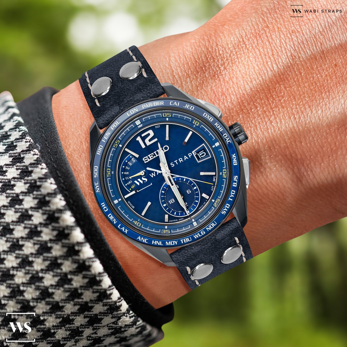Blue Aviator Crazy Horse Riveted Leather Strap