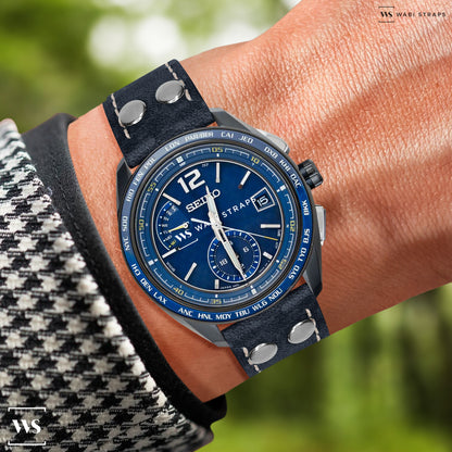 Blue Aviator Crazy Horse Riveted Leather Strap