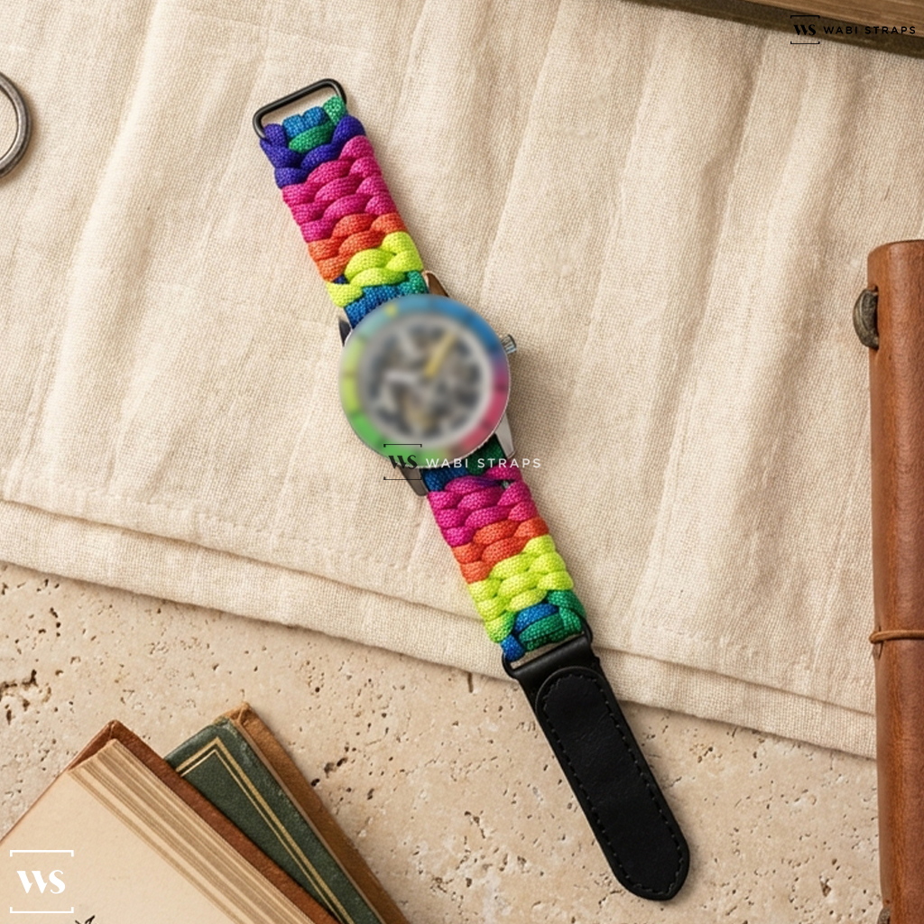 Rainbow Woven Nylon Watch Strap on Zodiac Super Sea Wolf Skeleton 6-15 Limited Edition D