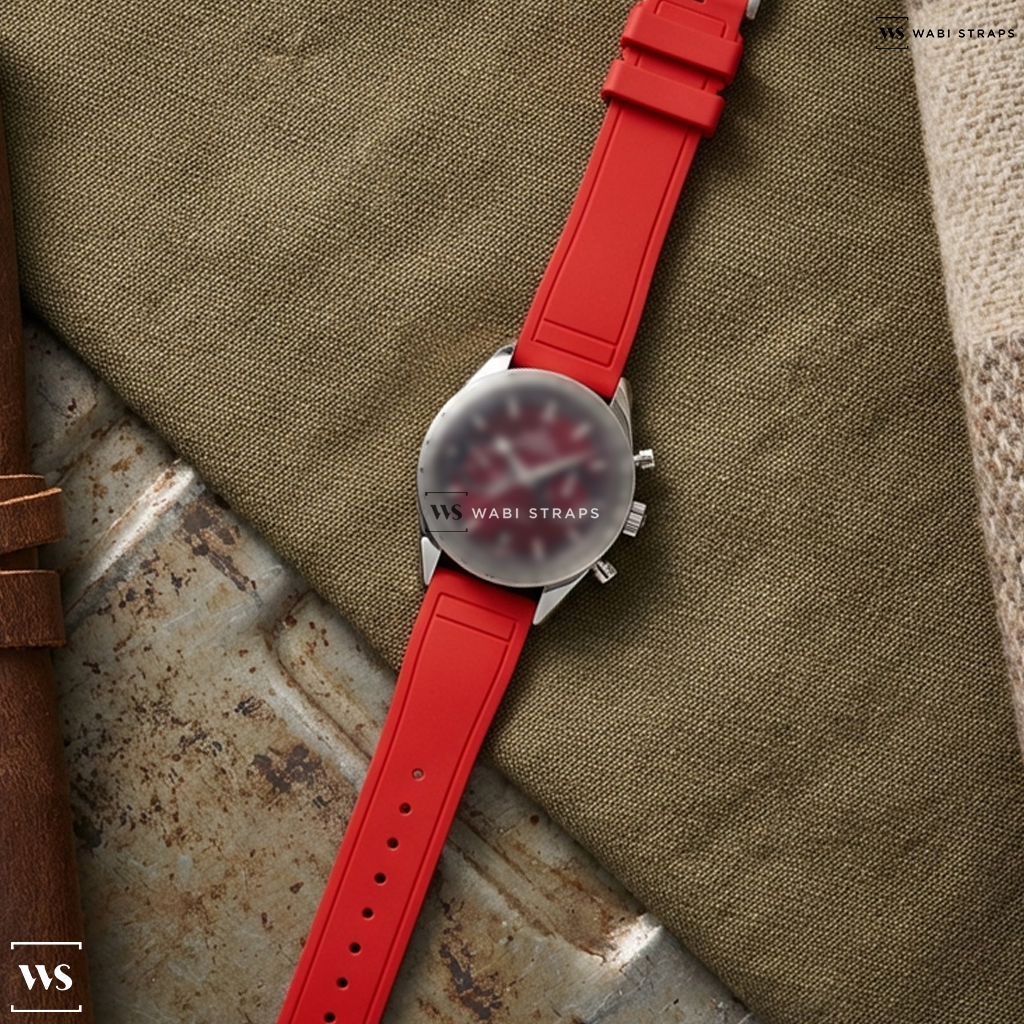 Red Smooth Rubber Watch Strap on Omega Speedmaster 57 Co-Axial SS Red Dial 2023