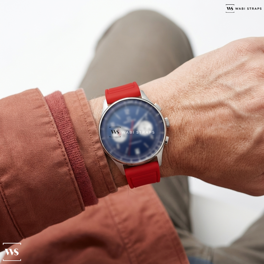Red Smooth Rubber Watch Strap on SOLVIL ET TITUS MODERNIST W06-03276-005 CHRONOGRAPH QUARTZ MEN WATCH