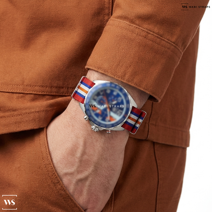 Blue/Orange/Red/White 7 Stripes Nylon Watch Strap on TAG Heuer Formula 1 CAZ101N.FC8243