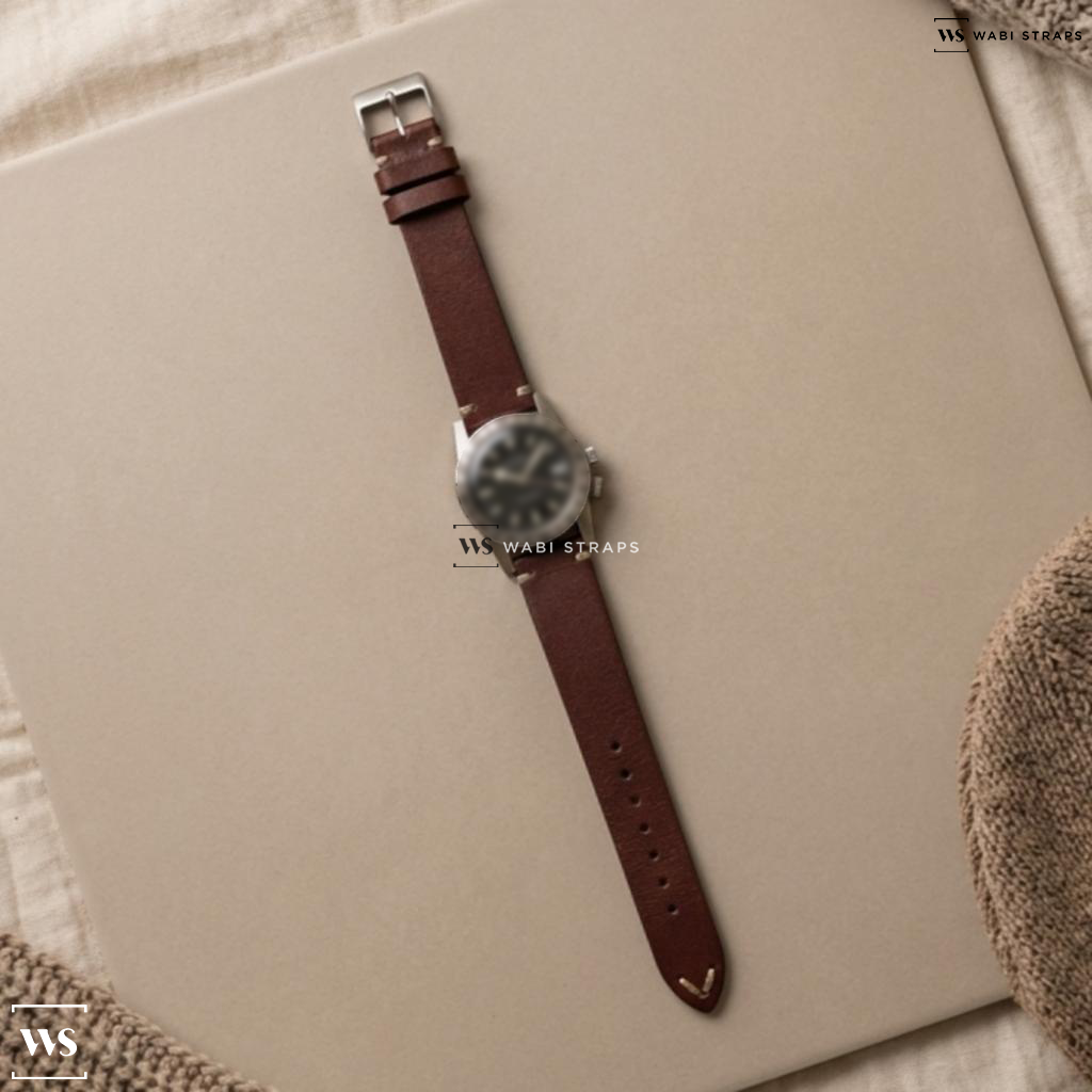 Red Buffed Leather Watch Strap on Glycine Airman