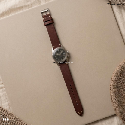 Red Buffed Leather Watch Strap on Glycine Airman