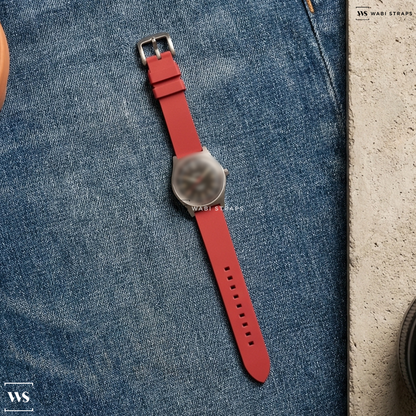 Red Smooth Rubber Watch Strap on Marathon Jeep Willy's SSGPQ Officer's Quartz 41mm