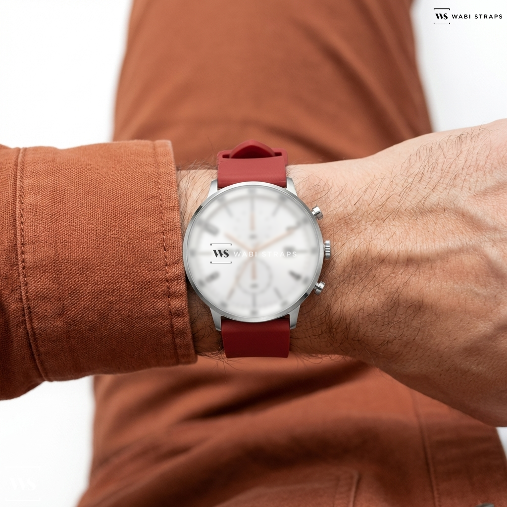 Red Smooth Rubber Watch Strap on SOLVIL ET TITUS INTERLUDE W06-03106-002 MULTI-FUNCTION QUARTZ MEN WATCH