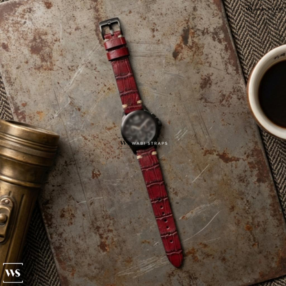 Red Crocodile Grain Leather Watch Strap on Longines Conquest VHP Chronograph Black Rubber Strap Watch 42mm