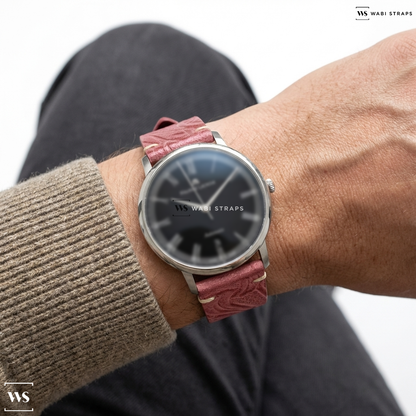 Red Floral Print Leather Watch Strap on Maurice Lacroix Les Classiques Automatic Black Dial Stainless Steel Men's Watch