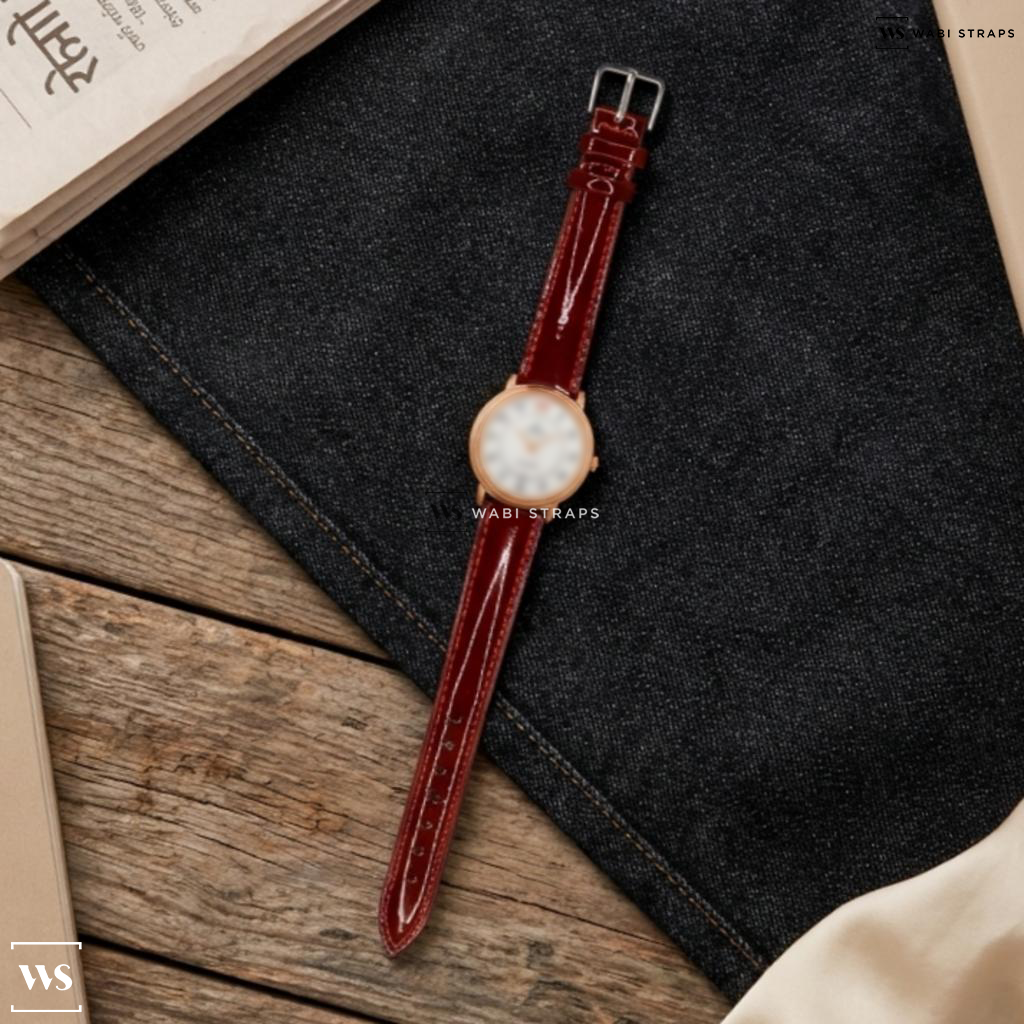 Red Glossy Leather Watch Strap on Omega De Ville Prestige Co-Axial 39.5 mm Automatic White Dial Red Gold Men's Watch