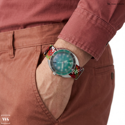 Red/Green/White Interwoven Contrast Nylon Watch Strap on Bulova Oceanographer Devil Diver Watches