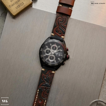 Red Tribal Print Leather Watch Strap on TAG Heuer Formula 1 Calibre 16 Automatic Chronograph Black Dial Men's Watch
