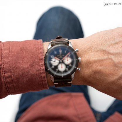 Red Tribal Print Leather Watch Strap on Breitling Aviator 8 B01 Automatic Black Dial Stainless Steel Men's Watch