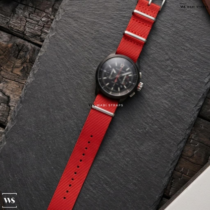 Red Bright Solid Plain Nylon Watch Strap on Jaeger Le Coultre Master Compressor Chronograph Ceramic