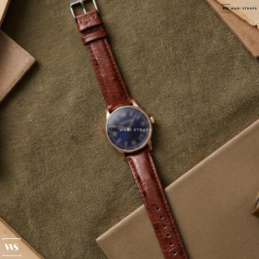 Red Ostrich Grain Leather Watch Strap on Audemars Piguet Code 11:59 Automatic 18k Rose Gold / Smoked Purple Dial