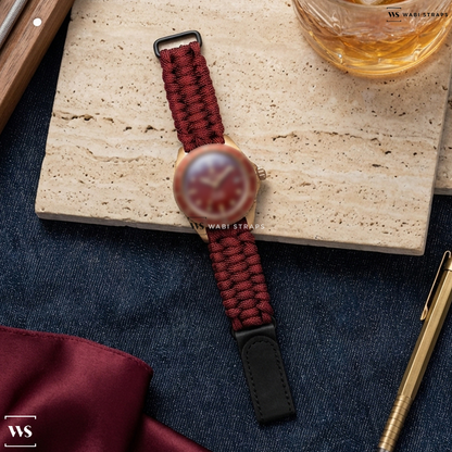 Red Woven Nylon Watch Strap on William Wood Watches Valiant Collection 41mm Mens Watch Red WWBR01
