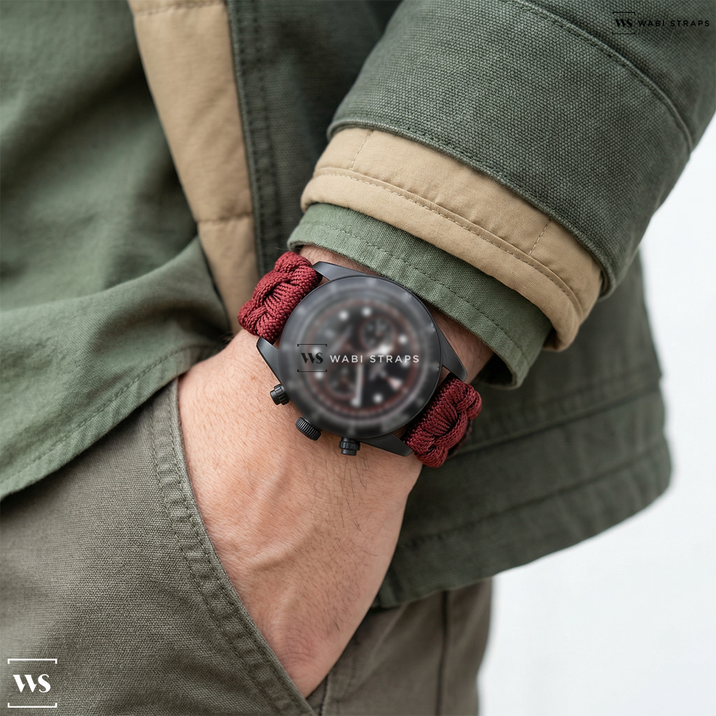 Red Woven Nylon Watch Strap on Tudor Pelagos FXD Chrono "Cycling Edition" 43mm black carbon composite case black fabric strap M25827KN-0001