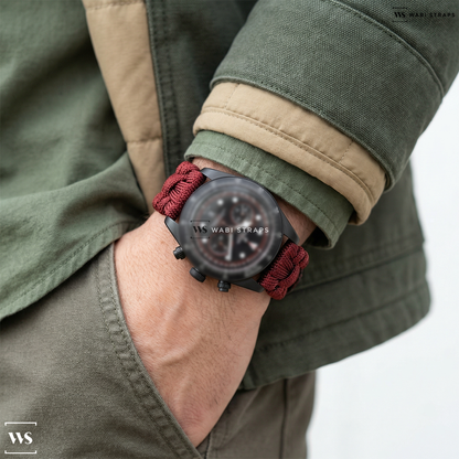 Red Woven Nylon Watch Strap on Tudor Pelagos FXD Chrono "Cycling Edition" 43mm black carbon composite case black fabric strap M25827KN-0001