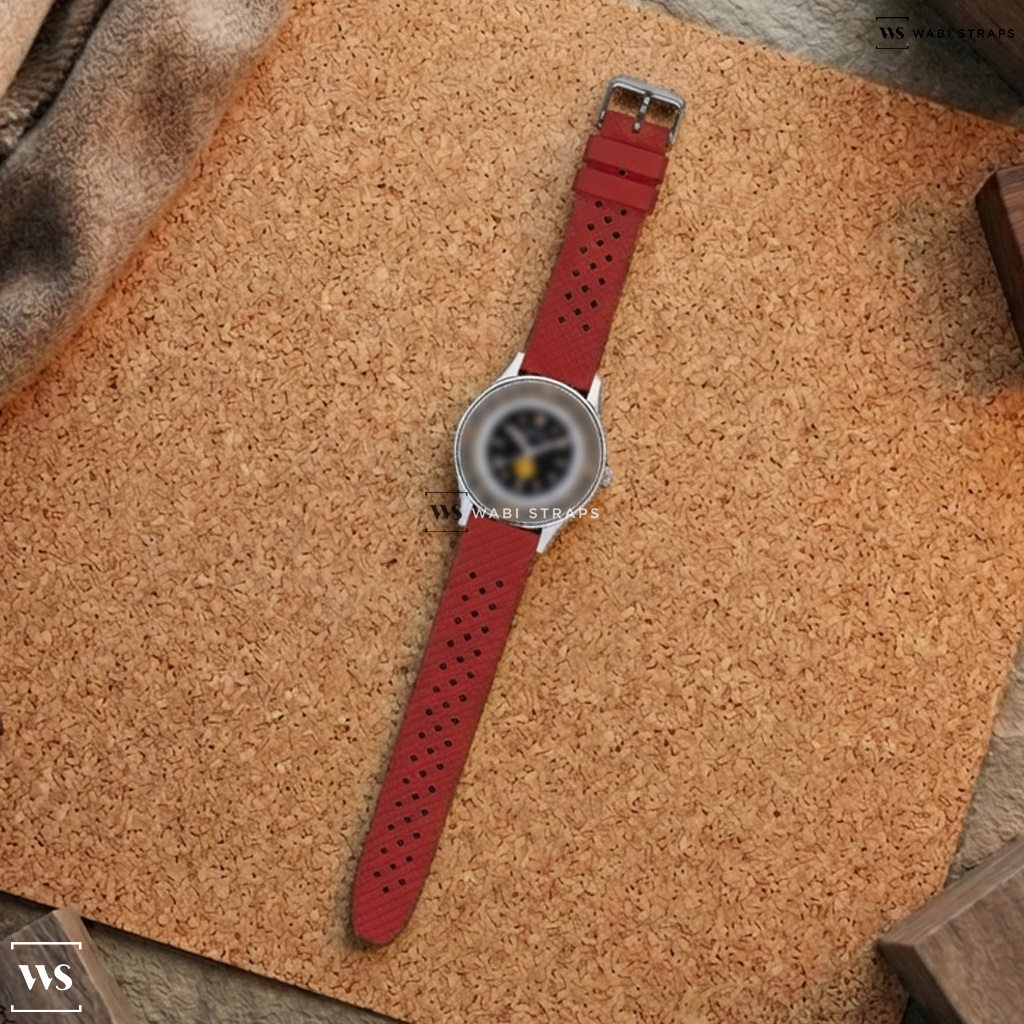 Red Textured Rubber Watch Strap on Blancpain Vintage Fifty Fathoms Aqualung NO RADIATION Circa 1965 41MM
