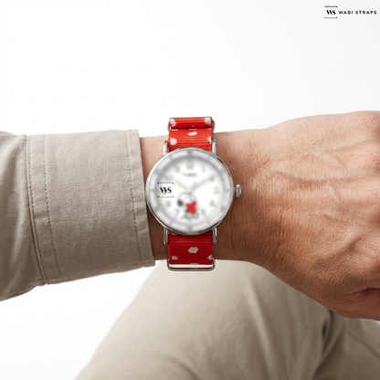 Red/White Graphic Print Nylon Watch Strap on Timex Standard x Peanuts Featuring Snoopy Valentine's Day