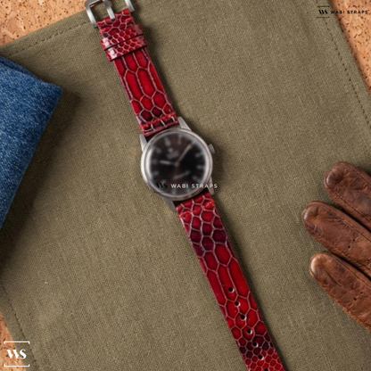 Red Embossed Glossy Rubber Watch Strap on Zodiac Vintage Hermetic Aerospace Jet