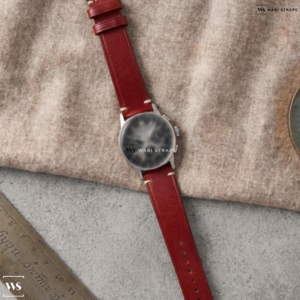 Red Oiled Leather Watch Strap on Audemars Piguet Code 11:59 Chronograph 18k White Gold / Ceramic Smoked Grey Dial