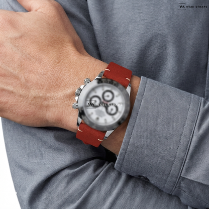 Red Fuzzy Grain Leather Watch Strap on Rolex Daytona 116500 Ceramic Bezel SS / White Dial 2021