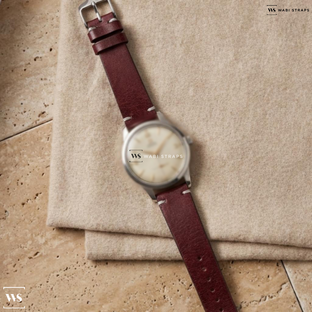 Red Waxed Leather Watch Strap on Omega Seamaster