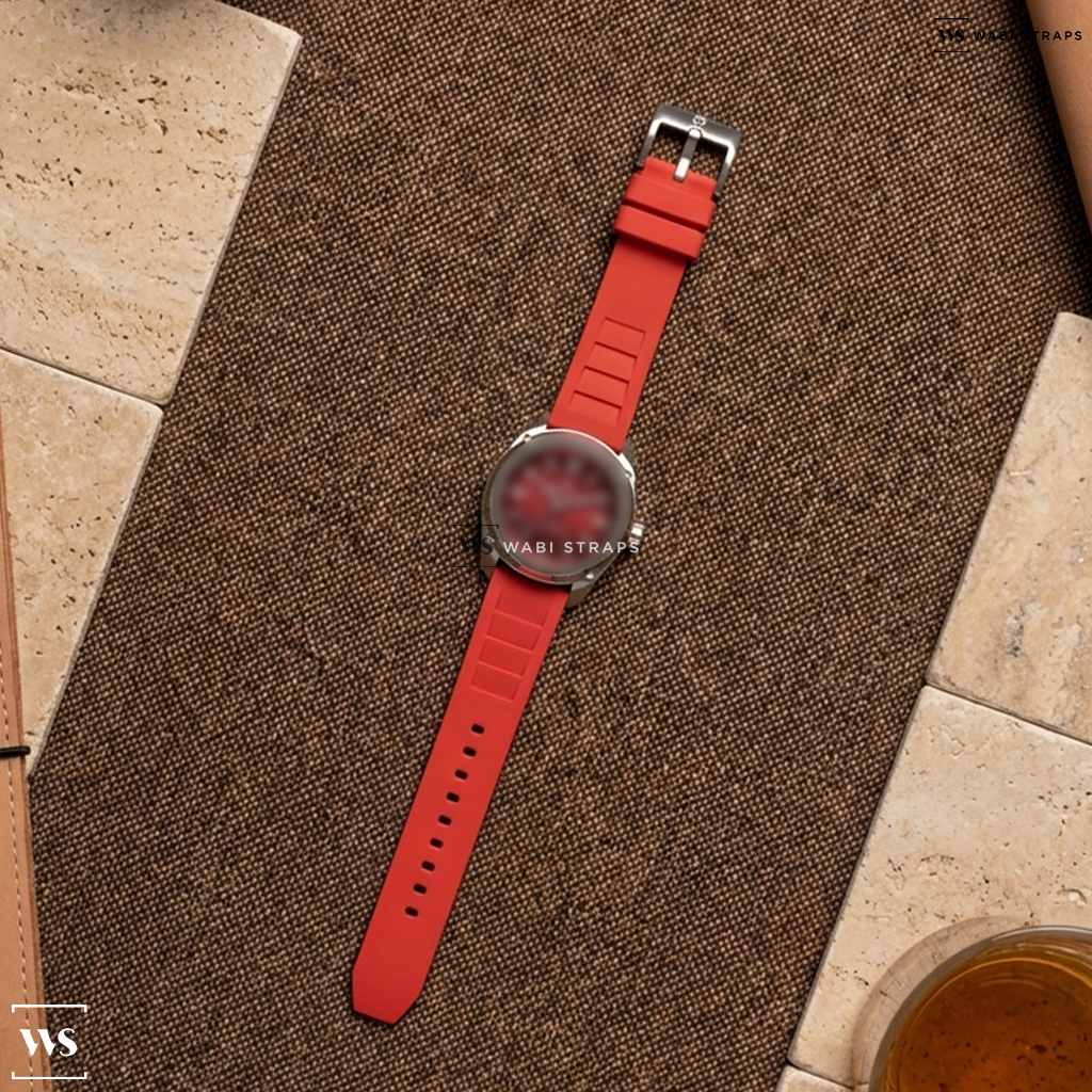 Red Vented Silicone Watch Strap on Formex Essence 39mm Gamaret Automatic Chronometer
