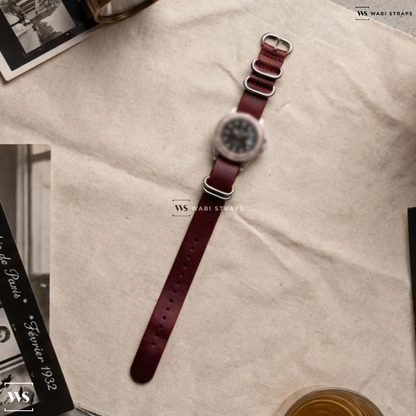 Red Aged Rustic Leather Watch Strap on Omega Seamaster Dress Watch