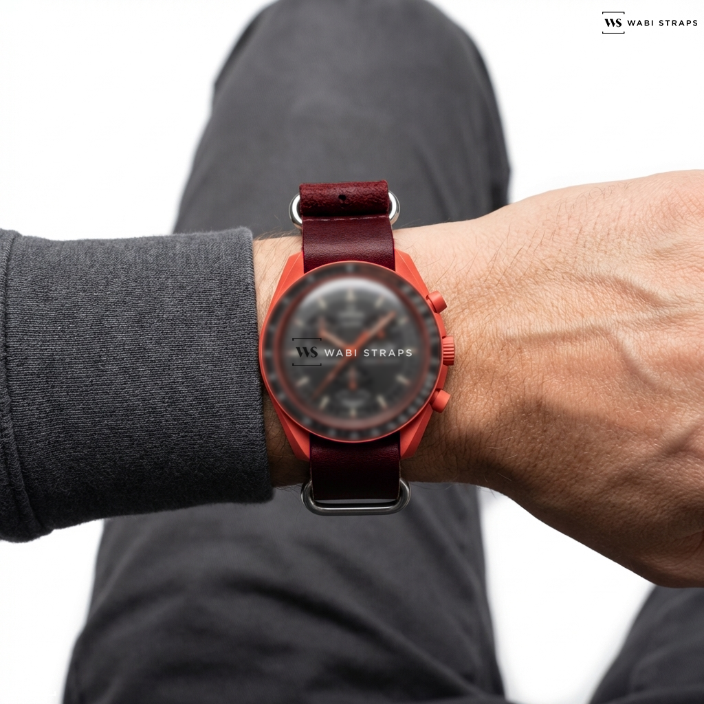 Red Aged Rustic Leather Watch Strap on Dogma Telemeter Chronograph Vintage Military
