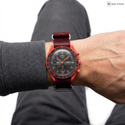 Red Aged Rustic Leather Watch Strap on Dogma Telemeter Chronograph Vintage Military