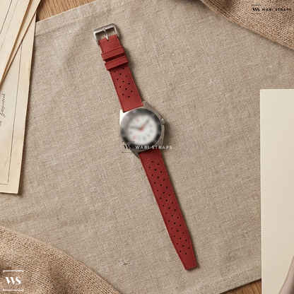 Red Perforated Rubber Watch Strap on Marathon Steel Navigator SSNAV-D 41mm Arctic Edition with Date