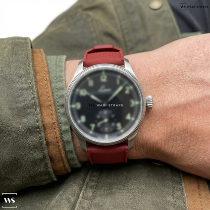 Red Perforated Rubber Watch Strap on Laco Bremerhaven 39