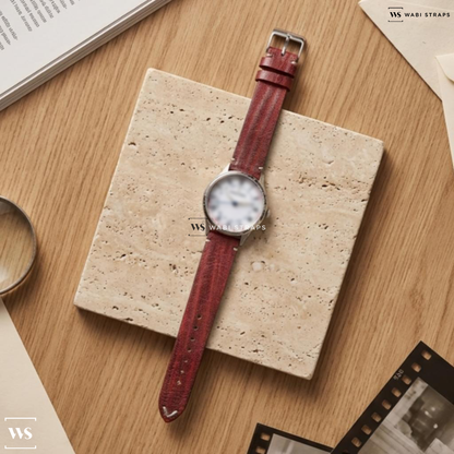 Red Wood Leather Watch Strap on Maurice Lacroix Masterpiece Automatic White Dial Stainless Steel Men's Watch