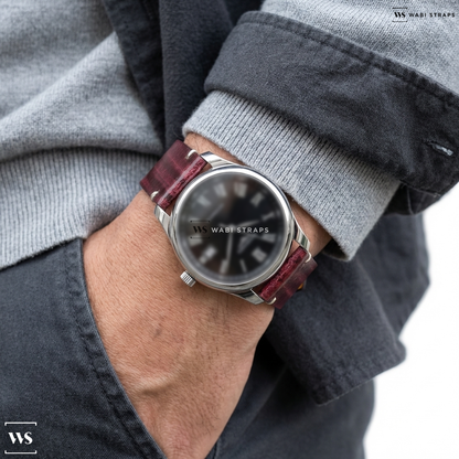 Red Wood Leather Watch Strap on Longines The Longines Master Collection Automatic Black Dial Stainless Steel Men's Watch
