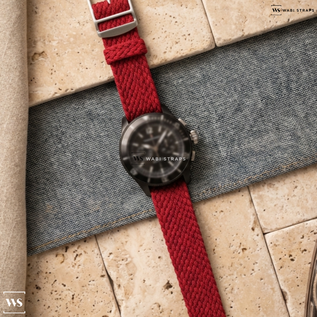 Red Solid Plain Nylon Watch Strap on Jaeger Le Coultre Master Compressor Chronograph Ceramic