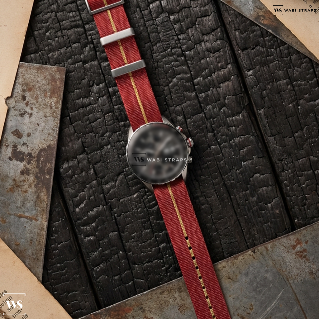 Brown/Red 3-Stripe Nylon Watch Strap on TAG Heuer Formula 1 Calibre 16 44mm Automatic Chronograph Mens Watch CAZ2012.BA0970