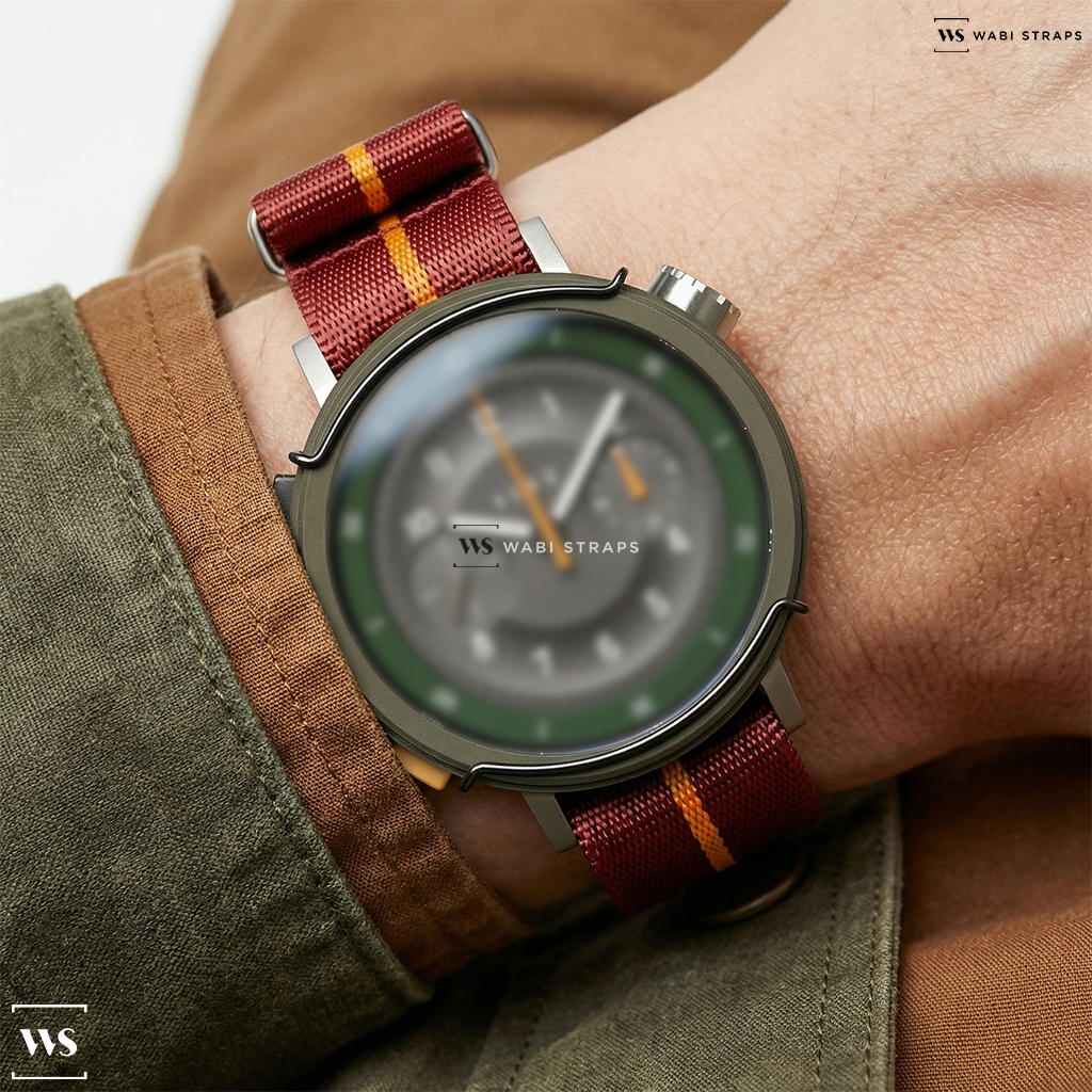 Orange/Red 3-Stripe Nylon Watch Strap on Vero Workhorse Chrono