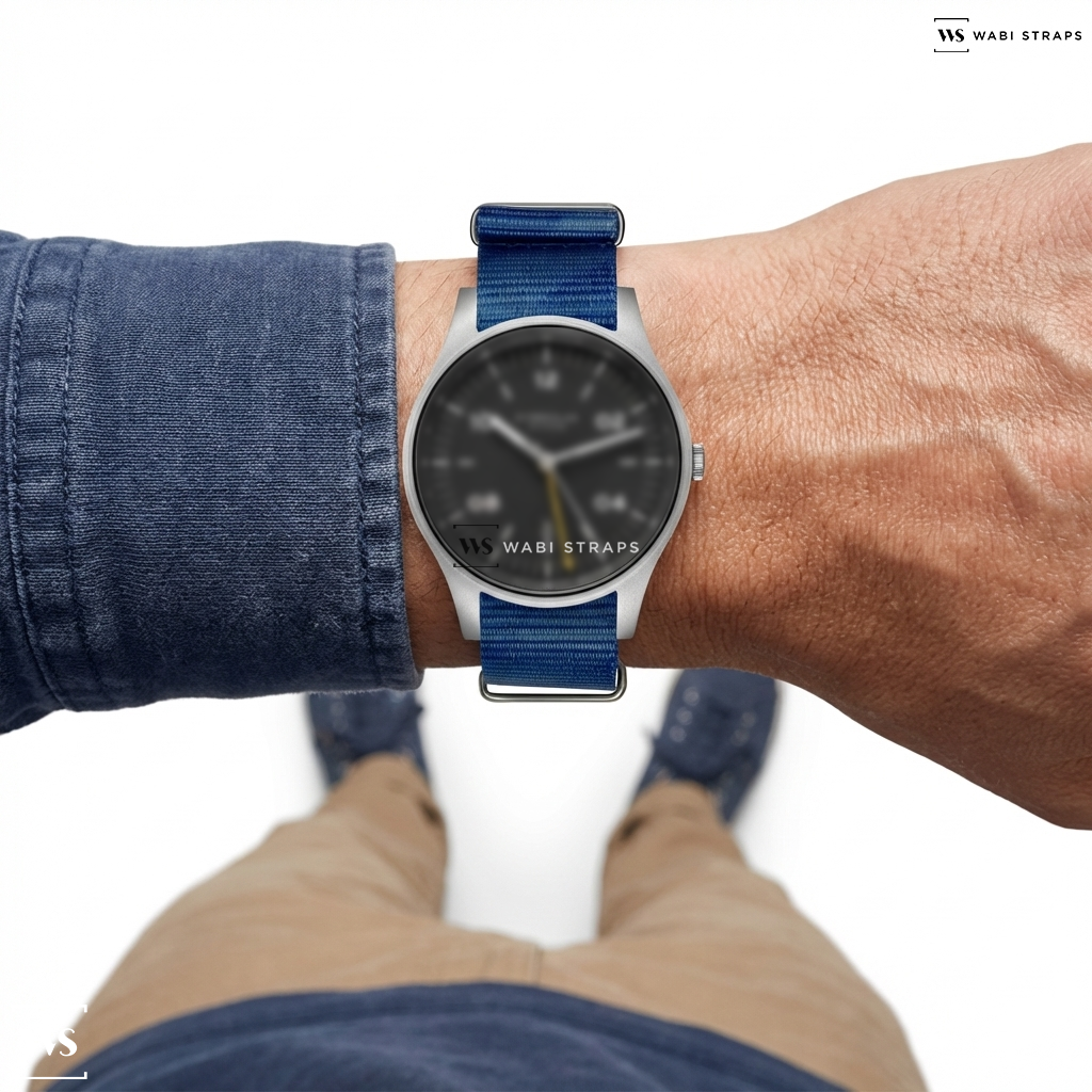 Blue Graphic Print Nylon Watch Strap on Sternglas TAIGA GMT