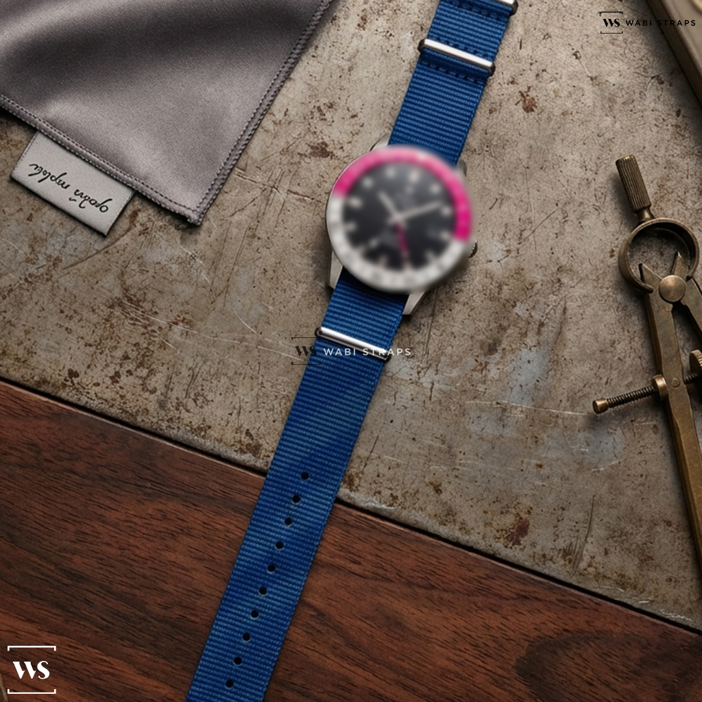 Blue Graphic Print Nylon Watch Strap on Zodiac Super Sea Wolf GMT (2024)