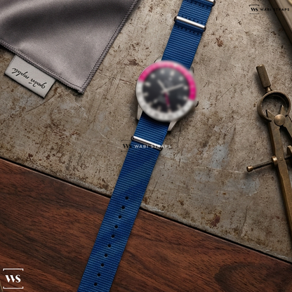 Blue Graphic Print Nylon Watch Strap on Zodiac Super Sea Wolf GMT (2024)