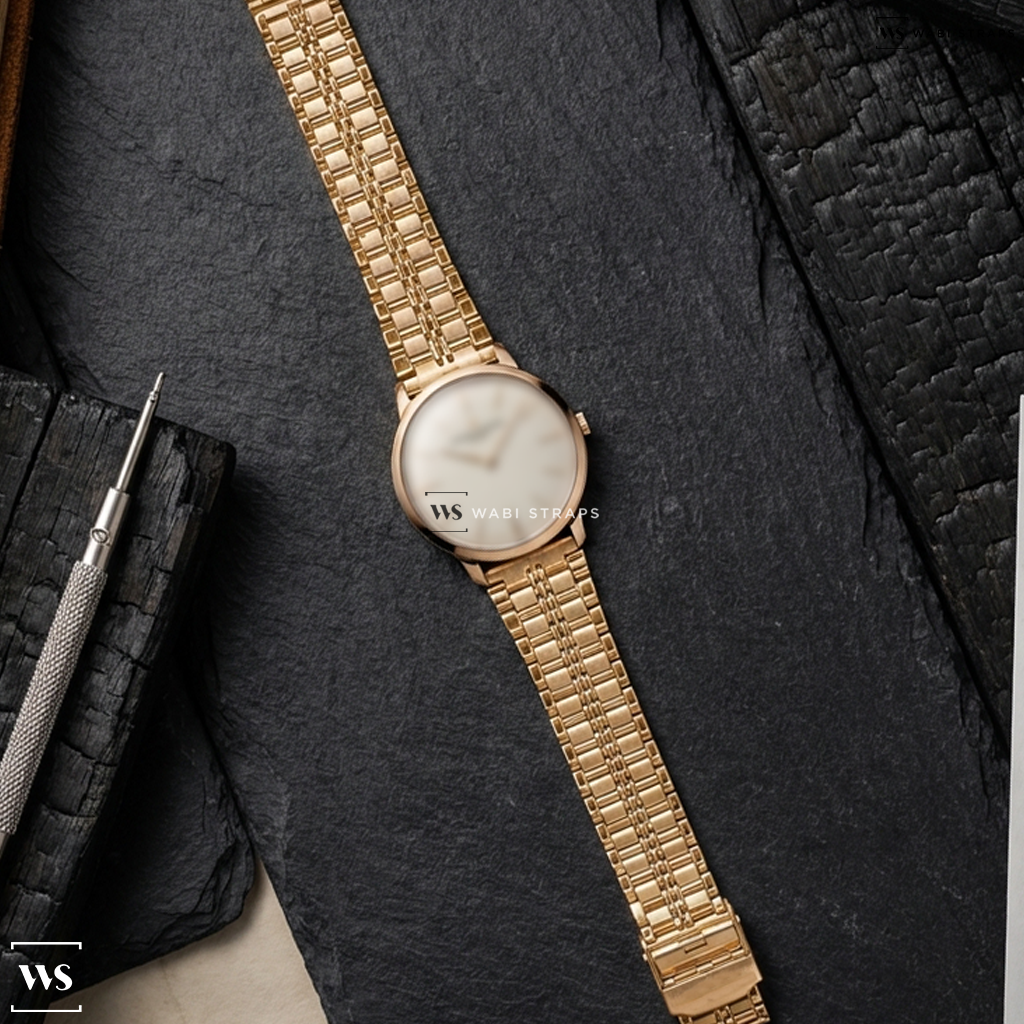 Rose Gold Folded Railroad Metal Watch Bracelet on Vacheron Constantin Patrimony Mens Watch 81180/000R-9159