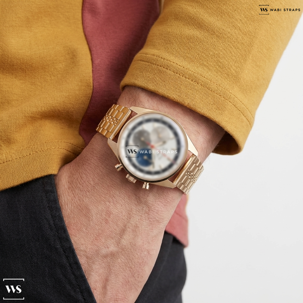 Rose Gold Folded Railroad Metal Watch Bracelet on Zenith Chronomaster Original 38mm Mens Watch White 183200360069C901